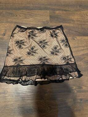Princess Polly Black Lace Floral Ruffle Mini Skirt Nude Lining